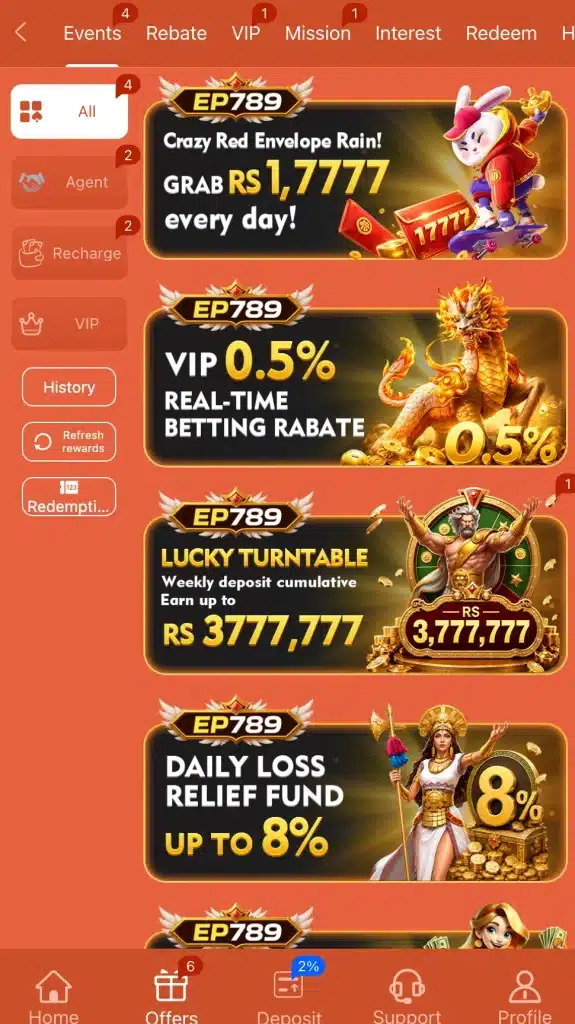 EP789 game events showing Crazy Red Envelope Rain Rs1777 daily and Lucky Turntable Rs3777777 prize pool Pakistan